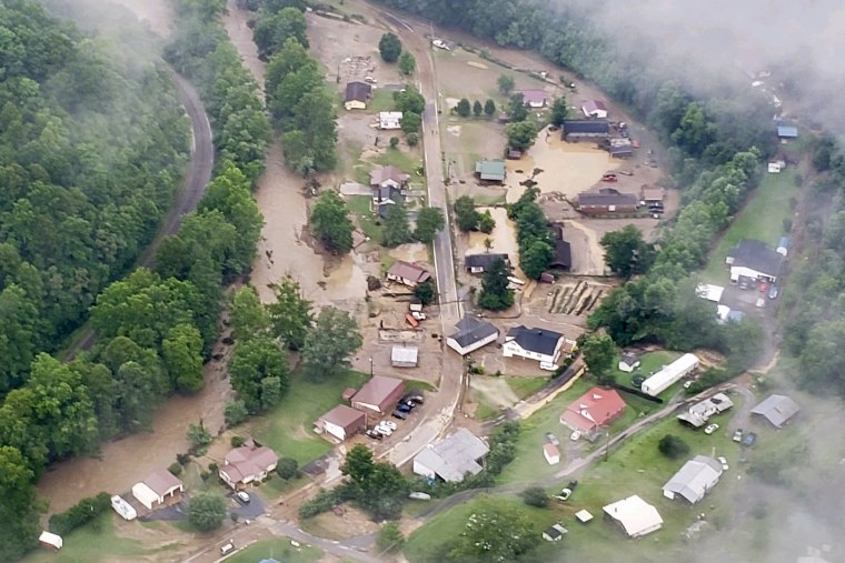 An aerial view of Buchanan County, Va., after heavy rains caused flooding and power outages.