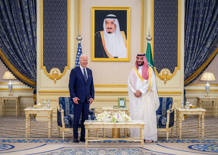 Image: President Joe Biden meets with Saudi Crown Prince Mohammed bin Salman at Al-Salam Palace in the Red Sea port of Jeddah on July 15, 2022.
