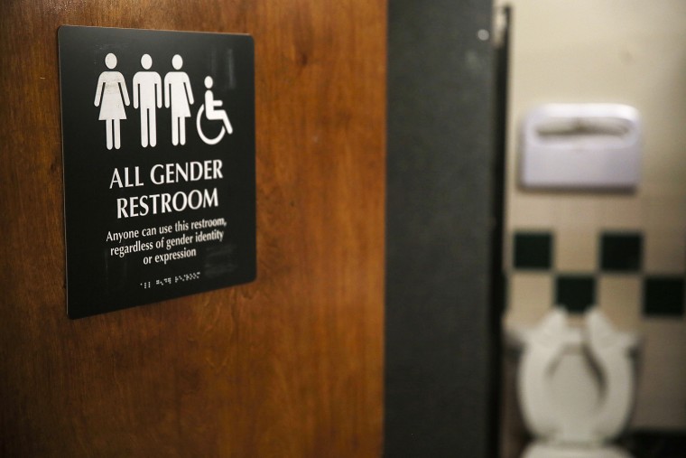 Multiple toilets at SOMArts Cultural Center have all gender restroom access in San Francisco on Jan. 8, 2015.