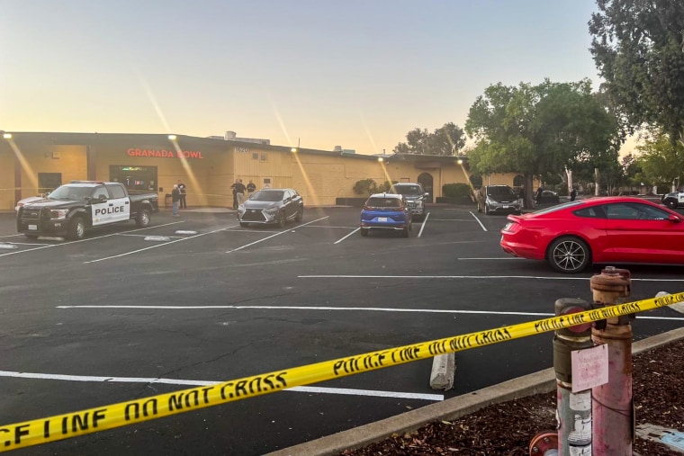 Livermore Police respond to a shooting at Granada Bowl in Livermore, Calif., on July 16, 2022.