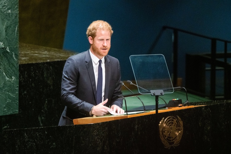 Prince Harry, Duke of Sussex, speaks at the United Nations General Assembly on Nelson Mandela International Day on July 18, 2022, in New York.