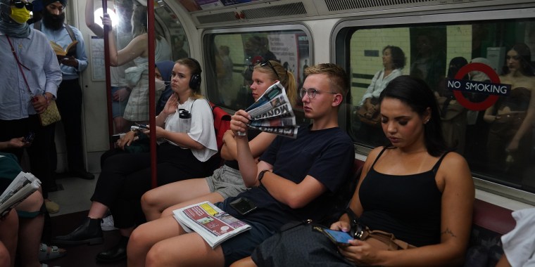 Image: Commuters on the Bakerloo line in central London.