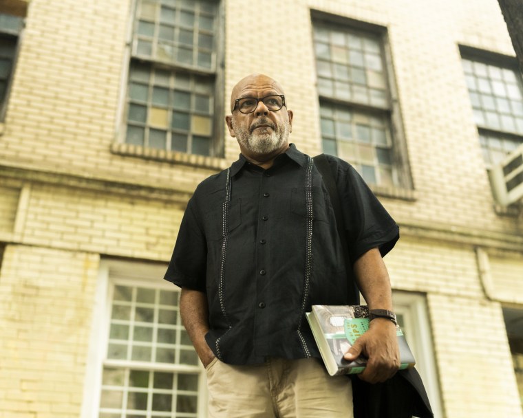 Historian Eric K Washington  at the Former Colored School No. 4 on West 17th Street in the Chelsea neighborhood of Manhattan.