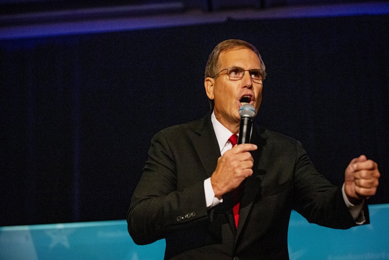 Jim Lamon speaks to a crowd of Republican voters at the party's primary debate for the U.S. Senate in Phoenix on June 23.