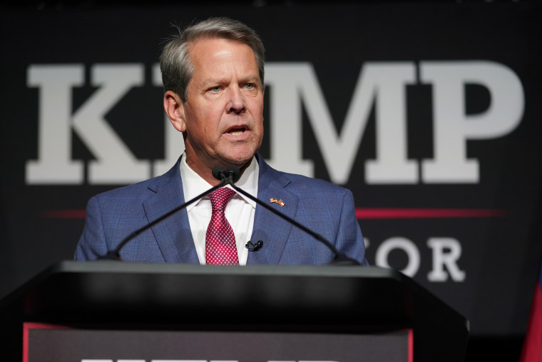 Gov. Brian Kemp speaks during an election-night watch party, in Atlanta, on May 24, 2022.