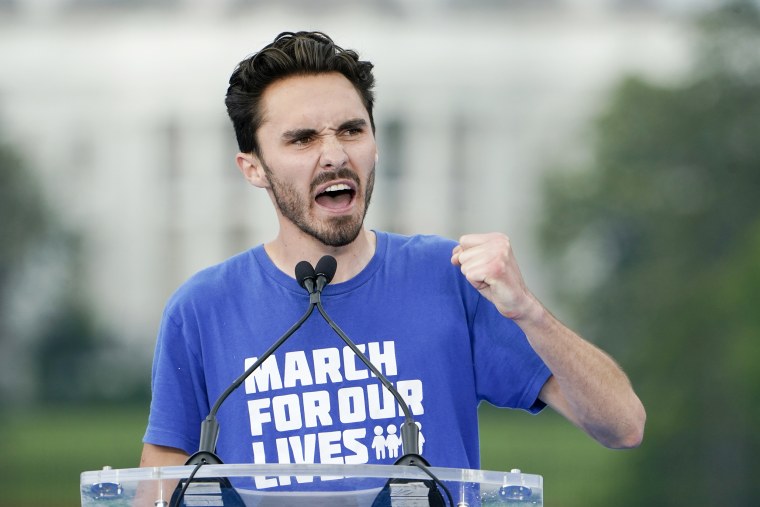 Parkland survivor and activist David Hogg speaks to the crowd during in the second March for Our Lives rally in support of gun control, in Washington, DC., on June 11, 2022.