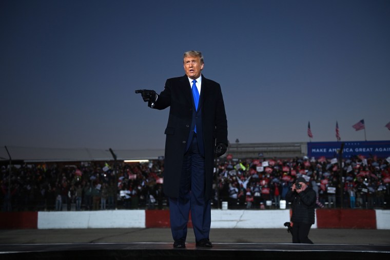 Image: President Donald Trump arrives for a  rally in West Salem, Wis., on Oct. 27, 2020.