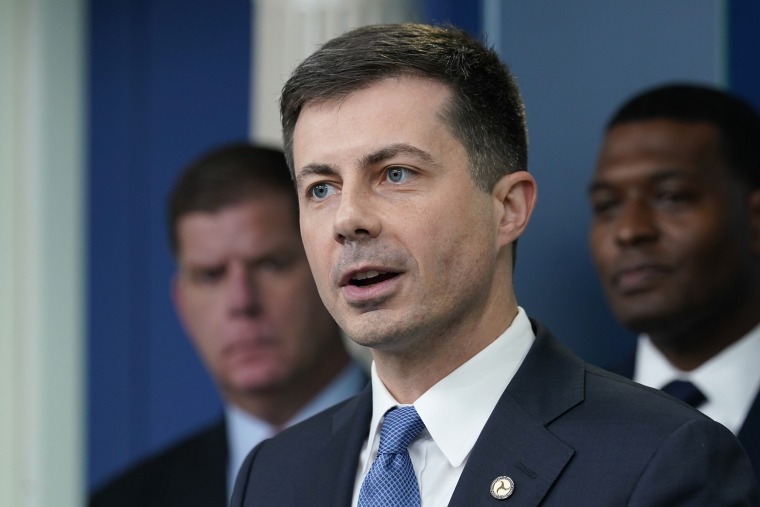 Transportation Secretary Pete Buttigieg at a briefing at the White House on May 16.