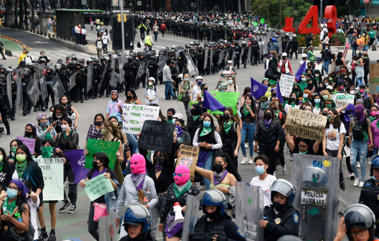 Abortion rights demonstrators march in Mexico City