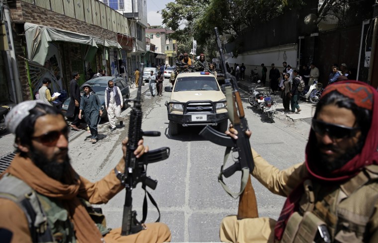 Taliban fighters patrol the streets of Kabul, Afghanistan, on Aug. 19, 2021.