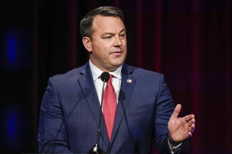 Georgia Lt. Gov. candidate Burt Jones participates in a republican primary debate on May 3, 2022, in Atlanta.