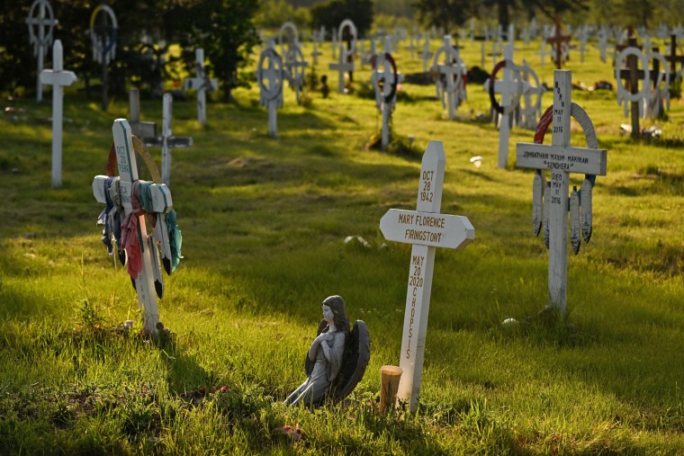 Graves at the Ermineskin Cemetery near the site of the Ermineskin Residential School