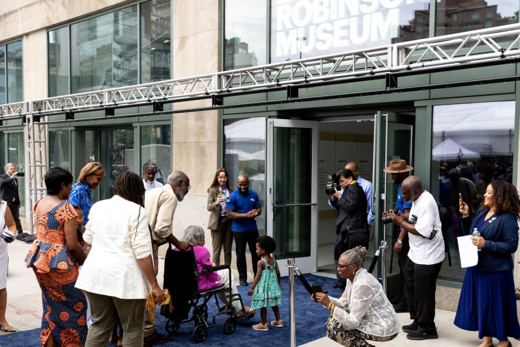 Image: Rachel Robinson, wife of Jackie Robinson, enters the newly-opened Jackie Robinson Museum, on July 26, 2022, in New York.