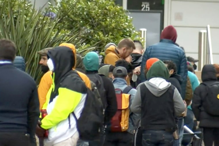 Lines grow out the door at San Francisco General Hospital on Thursday after monkeypox vaccine doses entered a shortage.