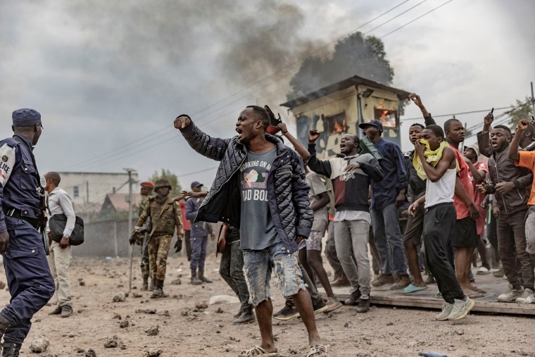 Demonstrators protest the U.N. peacekeeping mission in Goma, Congo