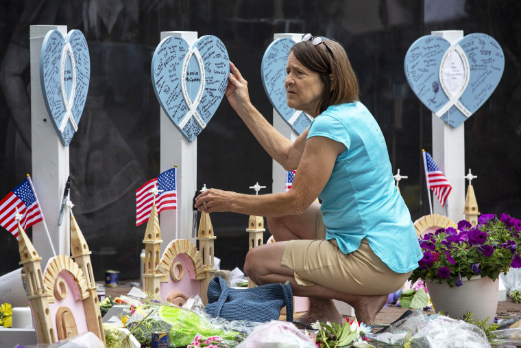 a memorial for the victims of a mass shooting at 4th of July parade in Highland Park