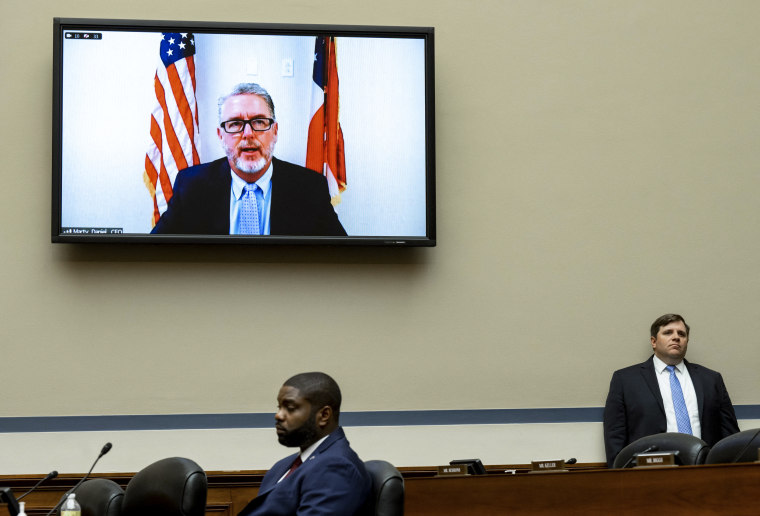 Image: Marty Daniel, CEO of Daniel Defense LLC, testifies virtually during a House Committee on Oversight and Reform hearing in Washington, D.C. on July 27, 2022.