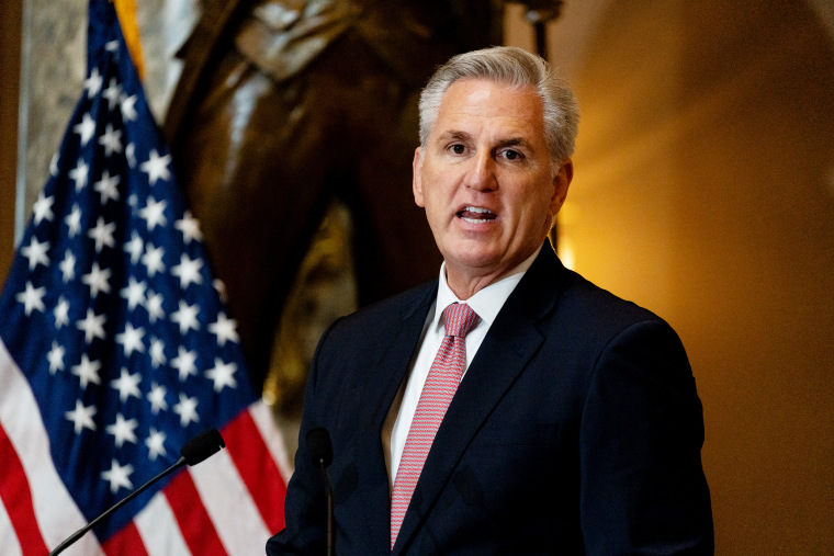 House Minority Leader Kevin McCarthy speaks during a ceremony unveiling a statue of Amelia Earhart in Statuary Hall at the U.S. Capitol in Washington, D.C. on Wednesday.