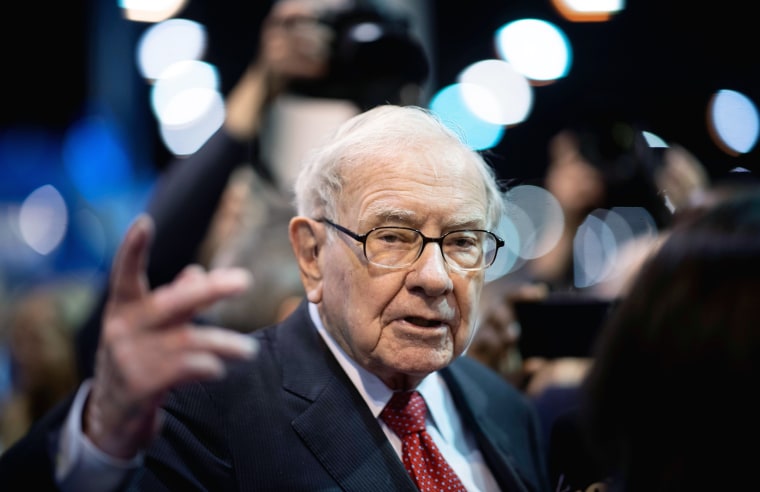 Warren Buffett, CEO of Berkshire Hathaway, speaks to the press as he arrives at the 2019 annual shareholders meeting in Omaha, Neb. on May 4, 2019.
