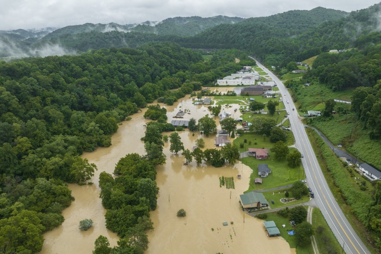 Image: Home and structures are flooded near Quicksand, Ky., on July 28, 2022.