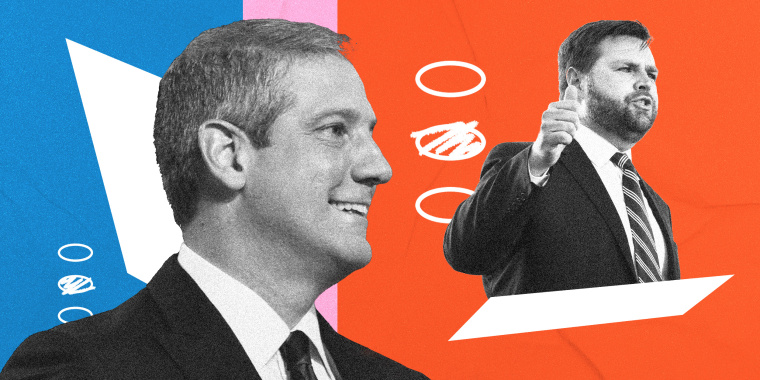 Photo illustration: Senate candidates Tim Ryan and JD Vance with filled in ballot bubbles.