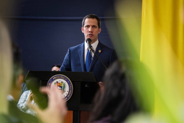 Image: Juan Guaido during a news conference in Caracas, Venezuela, on Sept. 14, 2021.