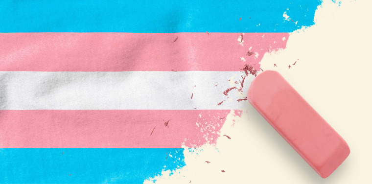 Photo Illustration: An eraser erases a transgender flag