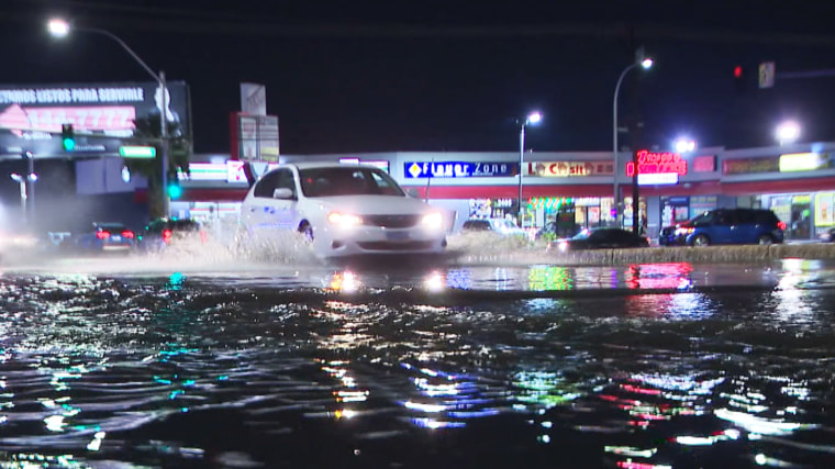 Water covers a road in Las Vegas