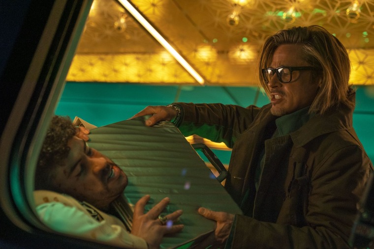 Brad Pitt and Bad Bunny in a scene from "Bullet Train."