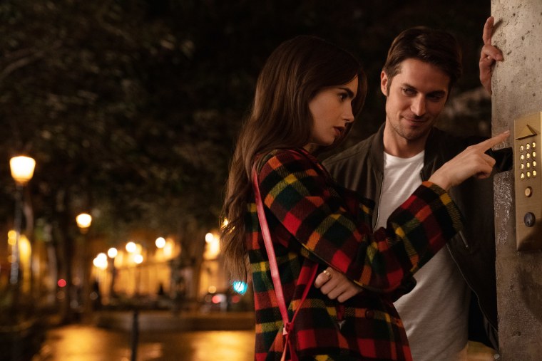 (L to R) Lily Collins as Emily Cooper and Lucas Bravo as Gabriel in episode 105 of "Emily in Paris."