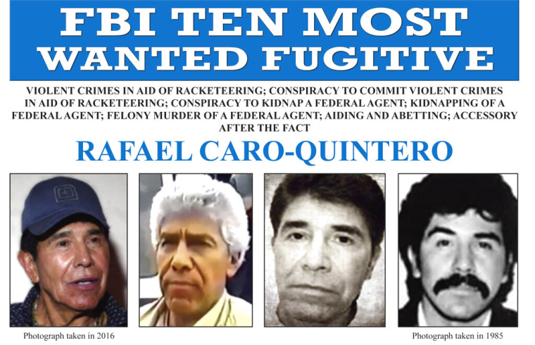 Afiche de se busca de Rafael Caro Quintero, acusado del homicidio del agente de la DEA Enrique Camarena.