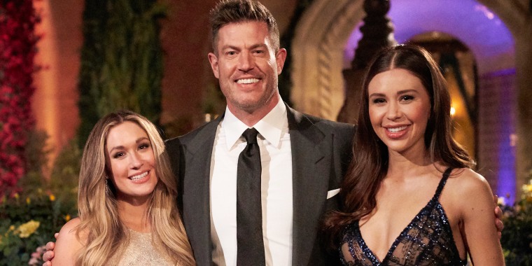 "The Bachelorette" leads Rachel Recchia and Gabby Windey and host Jesse Palmer at the "Bachelor" mansion on night one of Season 19.
