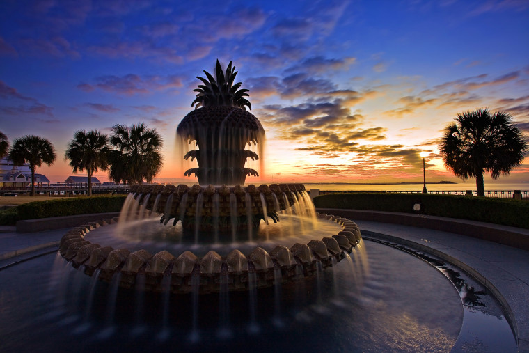 Pineapple Fountain in Charleston, South Carolina, in Waterfront Park overlooking the Cooper River.