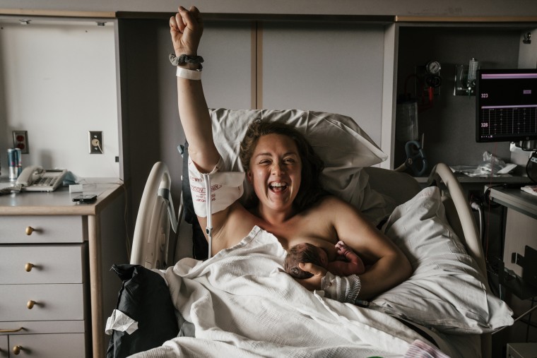 Oregon mom Ali struck a victory pose after her second baby nursed successfully. 