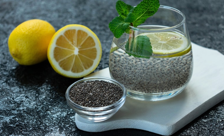 To make the 'internal shower' drink you combine chia seeds with water and fresh lemon juice.