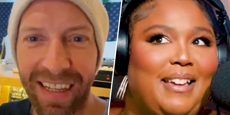 Chris Martin surprises Lizzo during an interview with Apple Music's Zane Lowe.