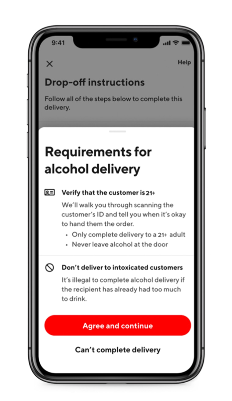 DoorDash's requirements for alcohol delivery.