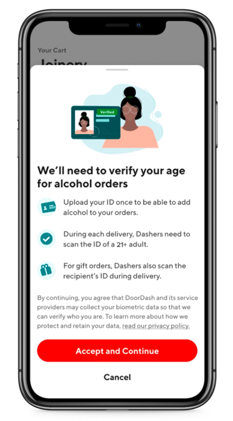 DoorDash's new ID verification service in action.