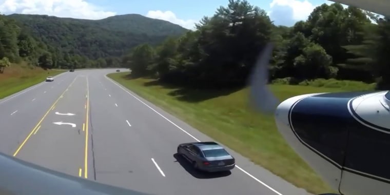 Fraser's plane comes scarily close to cars driving on the highway.