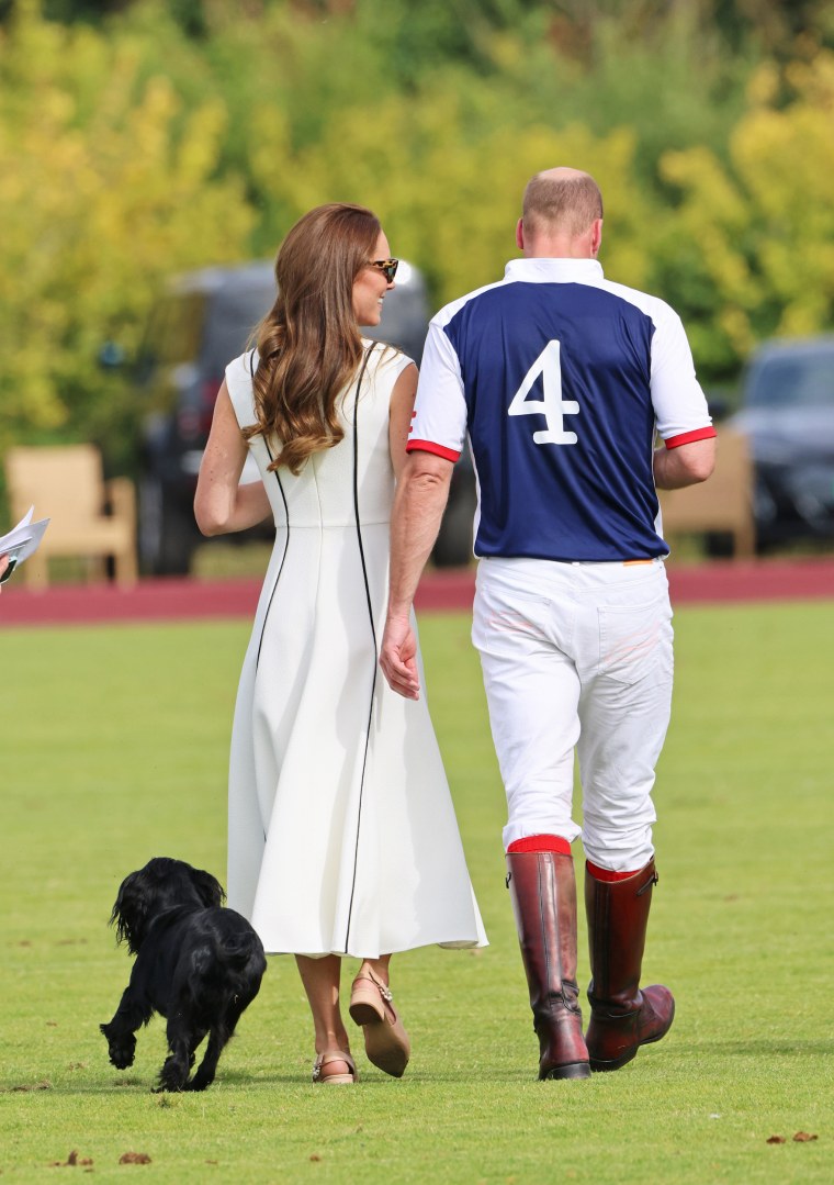 The couple and their pup at the the Royal Charity Polo Cup on July 6, 2022 in Egham, England.