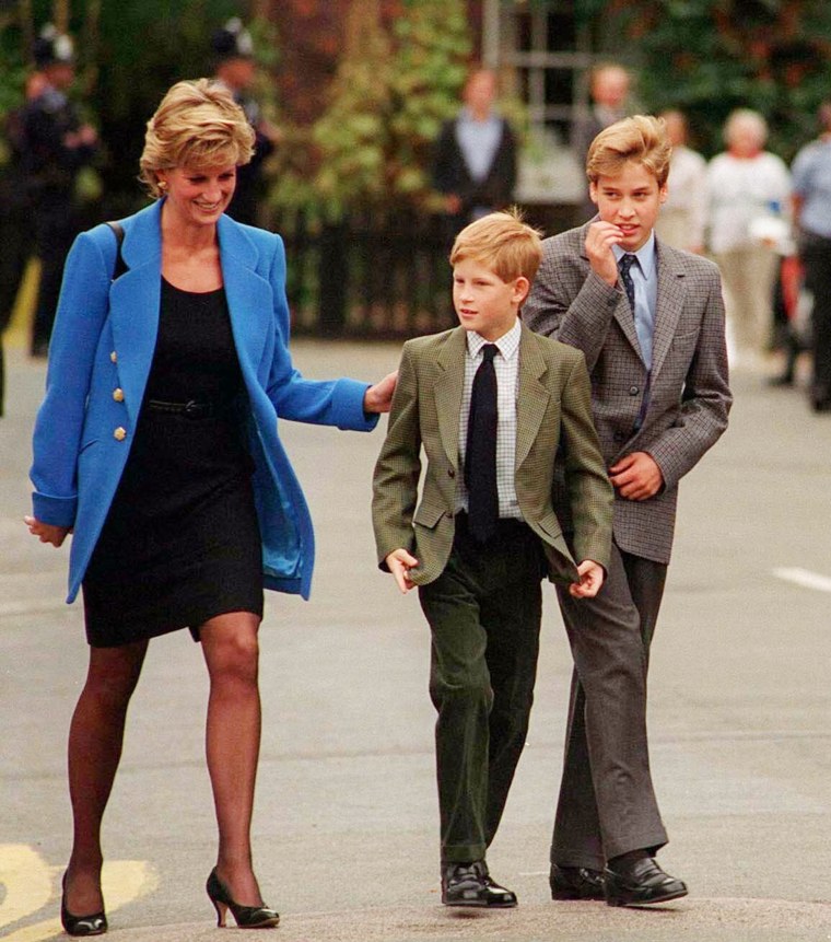 Prince William arrives with Diana, Princess of Wales and Prince Harry