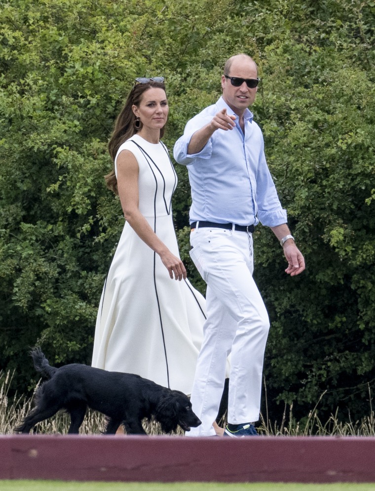 The couple took a stroll during the Out-Sourcing Inc. Royal Charity Polo Cup at Guards Polo Club on July 6, 2022 in Egham, England.