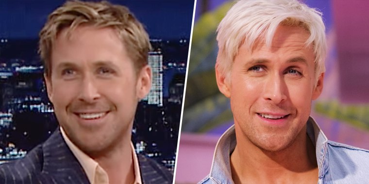 Ryan Gosling sported a platinum look in an early "Barbie" photo.