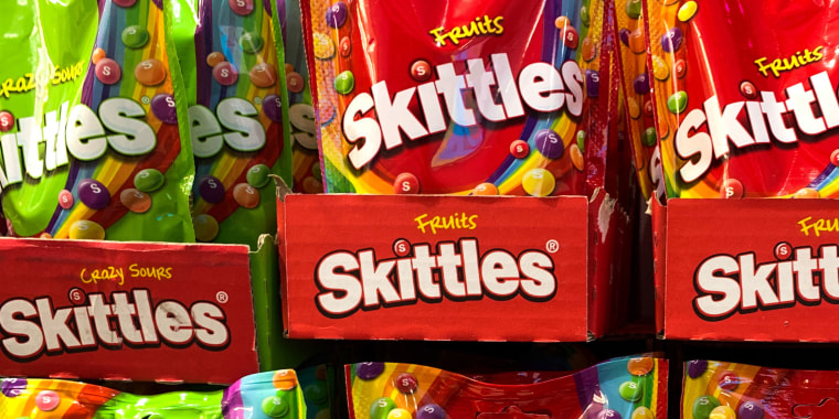 Skittles candies are seen in the shop in Milan, Italy.