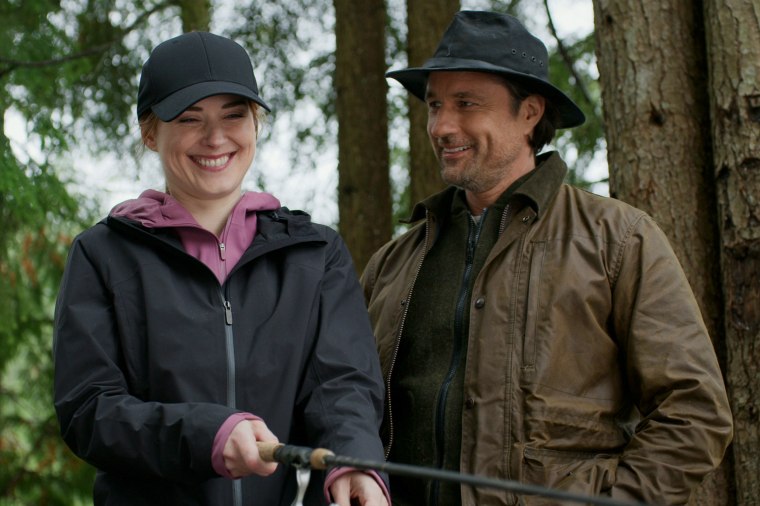 Martin Henderson as Jack Sheridan; Alexandra Breckenridge as Melinda Monroe in Virgin River.