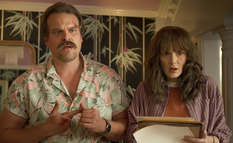 Winona Ryder as Joyce Byers and David Harbour as Jim Hopper in "Stranger Things."