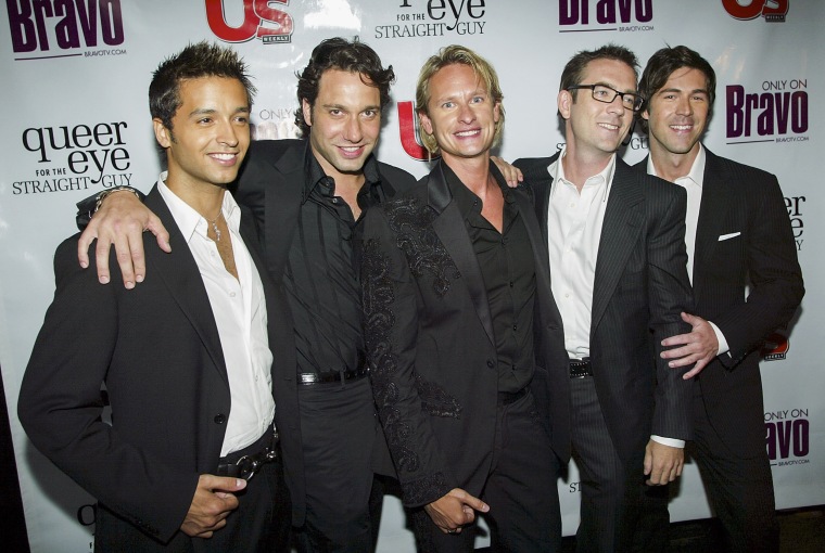 From left; Jai Rodriguez, Thom Filicia, Carson Kressley, Ted Allen and Kyan Douglas attend a party to celebrate the premiere of "Queer Eye for the Straight Guy" on July 14, 2003 in New York City.