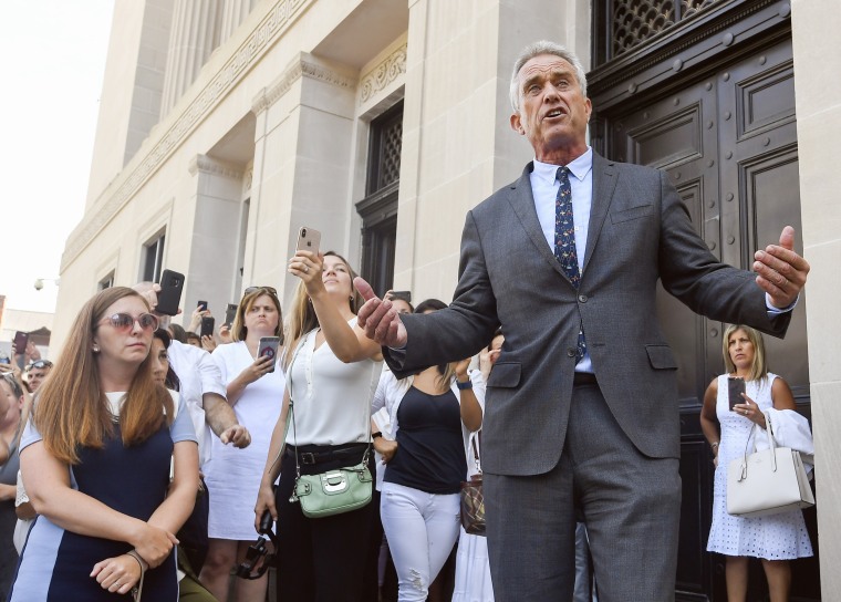 Image: Attorney Robert F. Kennedy, Jr. speaks after a hearing challenging the constitutionality of the state legislature's repeal of the religious exemption to vaccination on behalf of New York state families who held lawful religious exemptions, during a rally on Aug. 14, 2019, in Albany, N.Y.