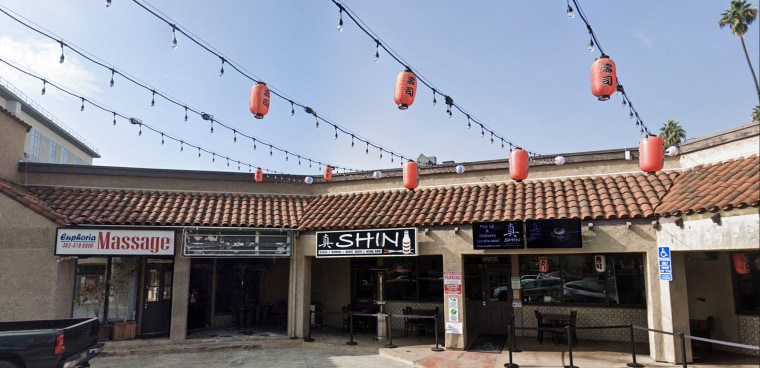 The exterior of Shin, a sushi restaurant owned by Timothy Ratcliff on La Brea Avenue in Los Angeles, Calif.