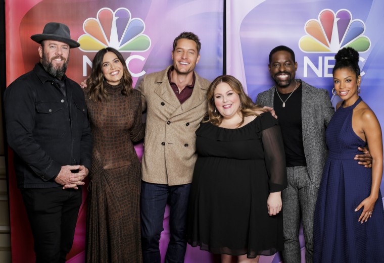 Image: NBC' s "This Is Us" cast from left, Chris Sullivan, Mandy Moore, Justin Hartley, Chrissy Metz, Sterling K. Brown and Susan Kelechi Watson on January 11, 2020 .